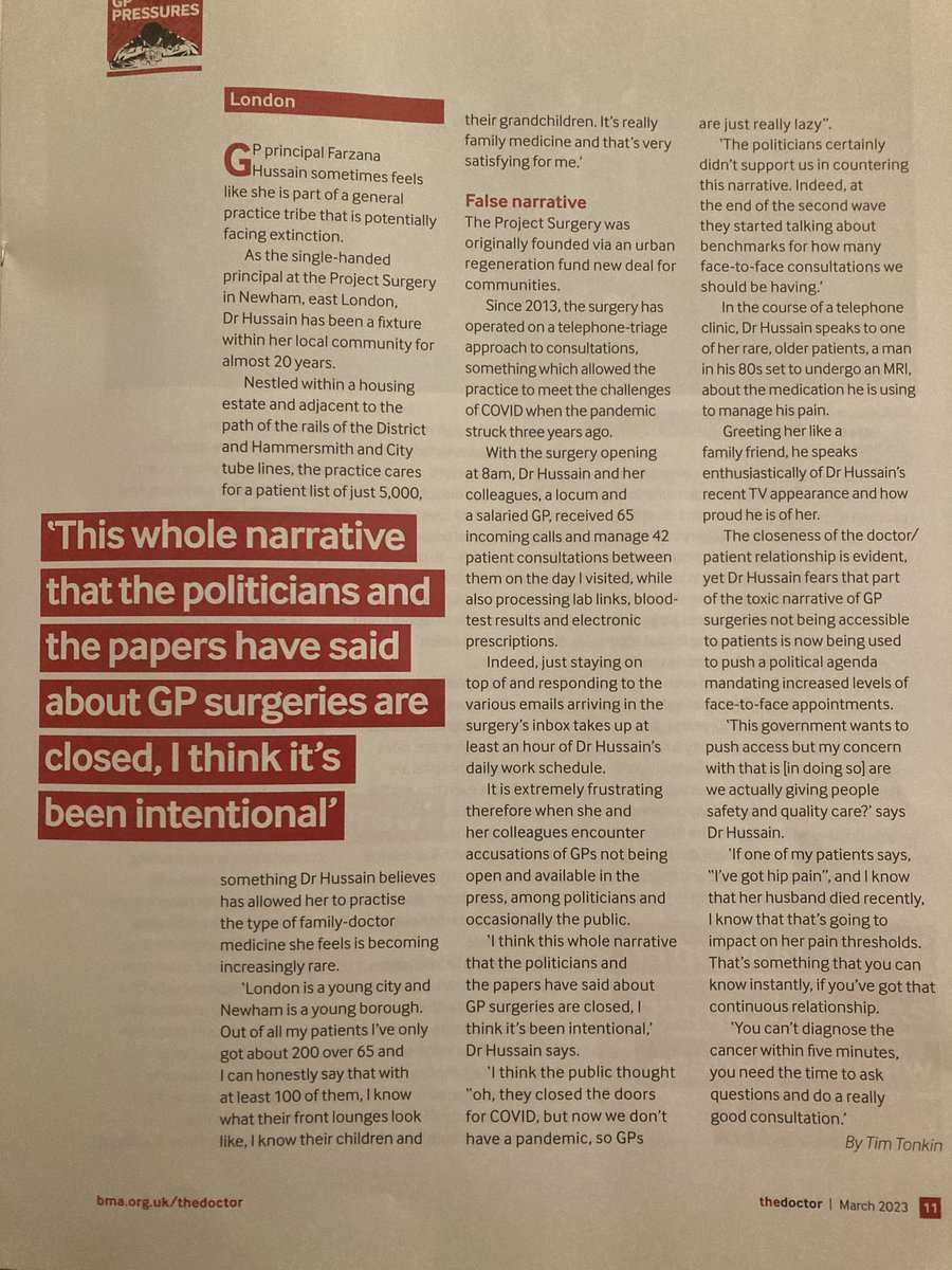 Farzana Hussain (@fhussain73) on Twitter photo Thank you Doctor magazine <a href="/bmj_latest/">The BMJ</a> for visiting me <a href="/Projectsurgery1/">The Project Surgery</a> in <a href="/NewhamLondon/">Newham London 💙</a> recently. Face to face appointments are an important part of what GPs do but not the only part. Nothing is as important as a trusting relationship with continuity Thank you Doctor magazine <a href="/bmj_latest/">The BMJ</a> for visiting me <a href="/Projectsurgery1/">The Project Surgery</a> in <a href="/NewhamLondon/">Newham London 💙</a> recently. Face to face appointments are an important part of what GPs do but not the only part. Nothing is as important as a trusting relationship with continuity