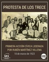 La dignidad y el compromiso de la intelectualidad cubana hicieron historia el 18/03/1923 en la Protesta de los 13. Los cien años transcurridos sólo engrandecen su trascendencia y los extraordinarios valores de su líder, Rubén Martínez Villena. #CubaViveEnSuHistoria