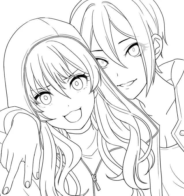 周子さん&志希にゃん線画でけた 着色はまた明日(今日)!! 