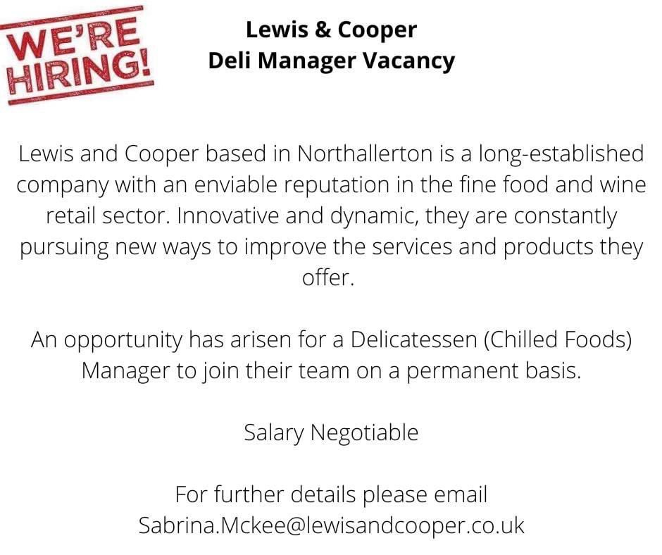 A great opportunity to run a fantastic cheese counter and deli department.