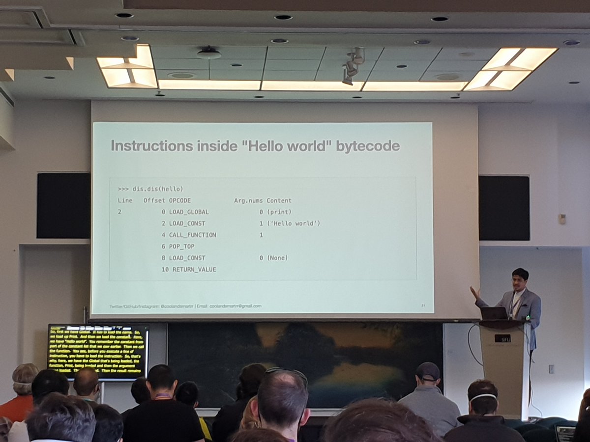 At #pycascades, learning all about the sorcery behind 'hello world' with @coolandsmartrr