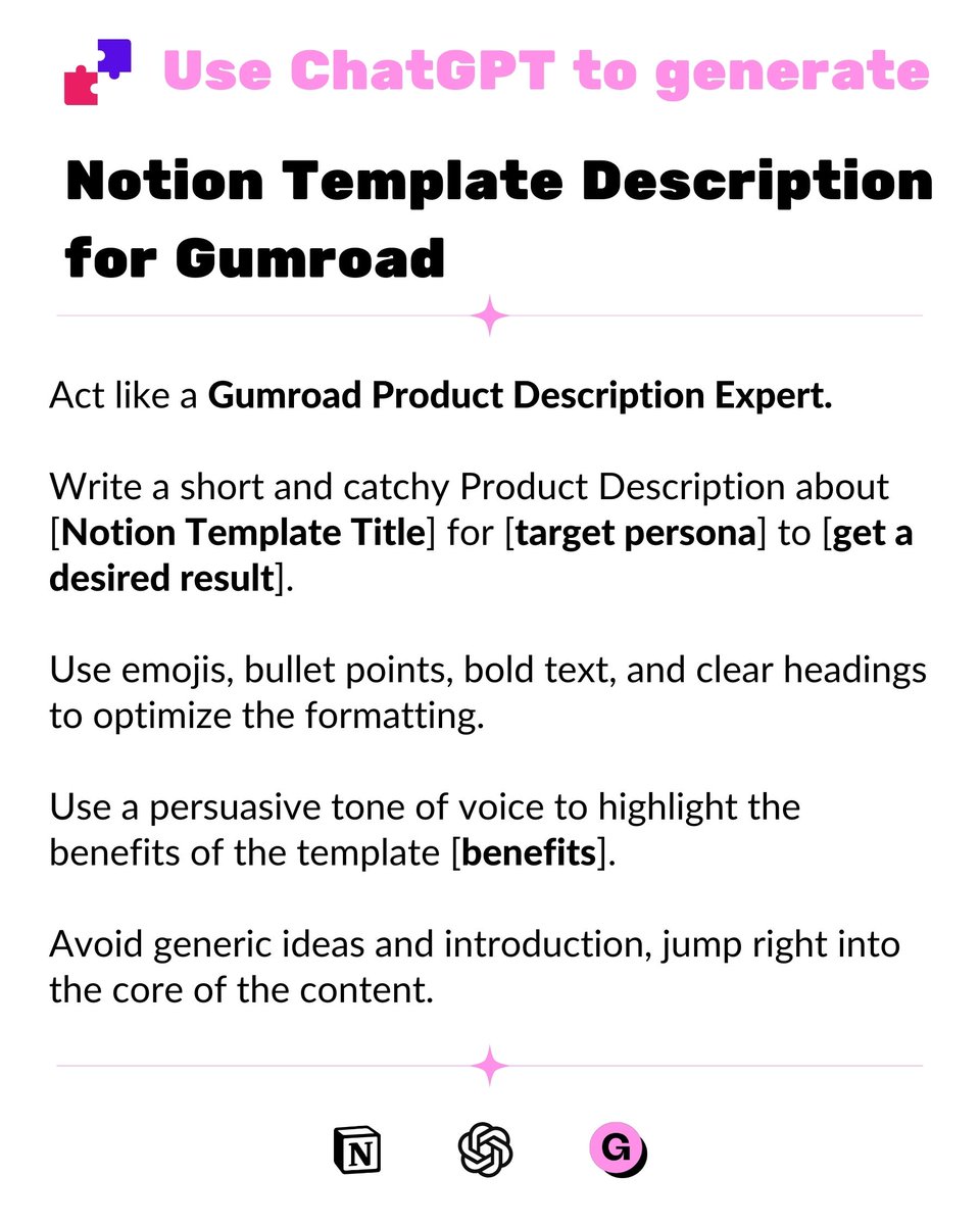 nino_notion's tweet image. Here is how can #ChatGPT can help #Notioncreators 👇