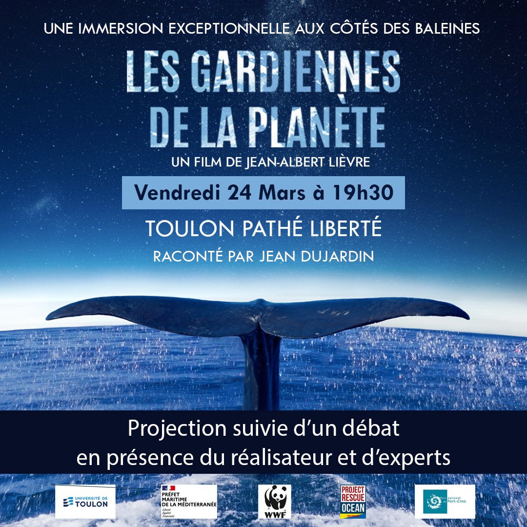 [#SaveTheDate] Projection/débat "Les Gardiennes de la planète" en présence J.A. Lièvre (réalisateur):
⏲️ Vendredi 24/03 à 19h30
🎬 Pathé Liberté <a href="/VilleDeToulon/">Ville de Toulon</a> 
🎟️ Tarif préférentiel (9€)
🎤 Débat avec représentants <a href="/premarmed/">Préfecture maritime de la Méditerranée</a>, <a href="/WWFFrance/">WWF France 🐼</a>, <a href="/Prorescue_ocean/">Project Rescue Ocean</a>, <a href="/PNPC83/">Parc nat.  Port-cros</a> &amp; <a href="/univtoulon/">Université de Toulon</a>