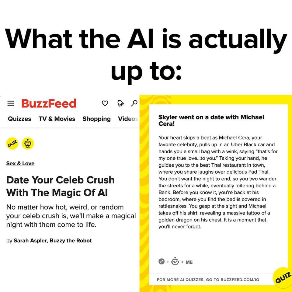 kuijken_anne's tweet image. Drum roll, pleaseeee….Infinity AI Quizzes are here, and they’re about to blow your mind. Take this AI quiz, and we’ll make a dream night with your celebrity crush come to life. Link in bio  #aiquiz
Photos from BuzzFeed&apos;s post