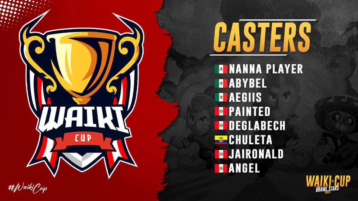 #BS | #Casters 

Presentamos a los encargados que nos estarán apoyando en el rubro de los Casteos de la Copa 🏆

Bienvenid@s:

<a href="/NannaPlayer/">NannaSauria 🌸🦕</a> 🇲🇽
@AbyBel_Oficial 🇲🇽
@aegiiis_ 🇲🇽
@pa_in_ted 🇵🇪
<a href="/De_Glabech/">DeGlabech</a> 🇵🇪
<a href="/chuleta_yt/">Chuleta 2k5</a> 🇪🇨
<a href="/JaiRonald_MG/">JaiRonald</a> 🇵🇪
<a href="/Tobicalato/">Tobi_GOD</a> 🇵🇪

#BS #WaikiCup