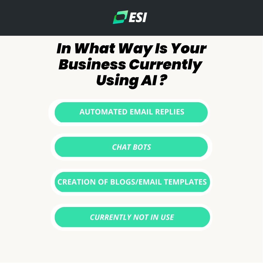 #AI has started to change how #businesses work. What has your company started using AI for? Retweet what you think. Learn more about what #ESI can do for you: eesipeo.com
#HR #PEO #HumanResources #BusinessInnovations #ChatGPT