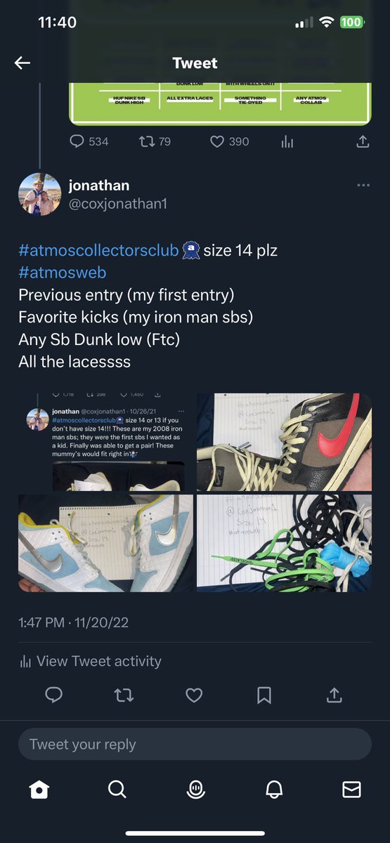 coxjonathan1's tweet photo. @atmos_usa Jump shot+dunk for extra credit😉, fav Jordan, Jordan 4 collab, and previous entry with a previous entry in that entry! 
Size 14 (15 if you guys didn’t get a 14 like the a ma 4 release) Good luck everyone!
#atmoscollectorsclub #atmosweb https://t.co/Vbildp3TTf
