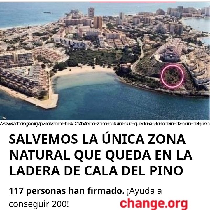 ¡Eres PRECIOSA Cala del Pino!
SERÁS SALVADA

Recogemos FIRMAS por ti en <a href="/Change/">Change.org</a> hasta el final. COMPARTE:

change.org/p/salvemos-la-…

¡🇪🇸España y🇪🇺Europa, os necesitamos para que CARM y Ayuntamiento de Cartagena COMPREN la Cala⛱️del🌳Pino y evitar su construcción!

 #SOSCalaDelPino