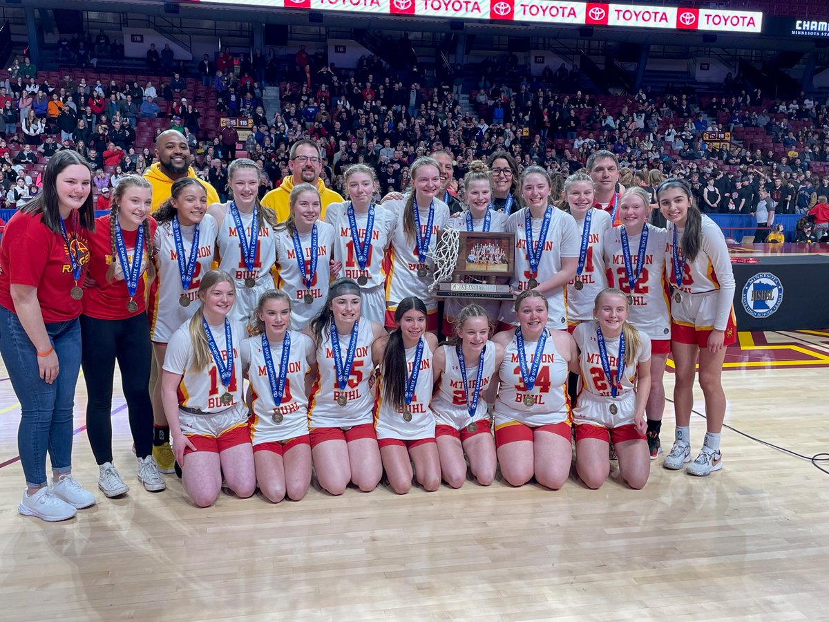 MSHSL's tweet photo. Girls Basketball, Class A Championship: Mountain Iron-Buhl races past BOLD for first girls basketball title. 
https://t.co/VD3AU1docS https://t.co/H2E9NbqBgC