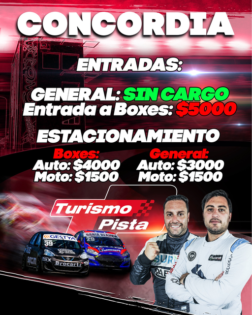mariorectafinal's tweet photo. 🗓 El fin de semana del 24, 25 y 26 de Marzo el Turismo Pista disputará su 2da fecha en la ciudad de Concordia.
🎫 Te damos a conocer el valor de las entradas.
💪 Te esperamos!
#TurismoPista
#TPenConcordia https://t.co/8hqWqaRkW8