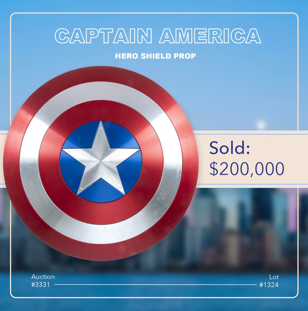 JuliensAuctions's tweet photo. Defending the world, one shield at a time 🇺🇸 This Steve Rogers Captain America hero shield prop was sold in our 2022 Hollywood Legends auction in partnership with @tcm #CaptainAmerica #SteveRogers #Marvel #HeroShield #Avengers #marvelprops #juliensauctions #tcm https://t.co/7QUe0mIGEg