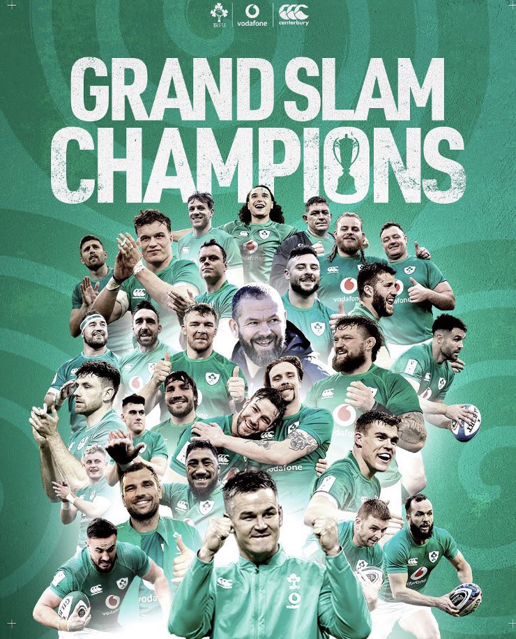 VPONeill's tweet photo. Wonderful Ireland winners of the 6 Nations Rugby Grand Slam in 2023. 

First ever home Slam.  

All on a St Patrick’s weekend.  

#6nations2023 https://t.co/LCfMGbNoHX