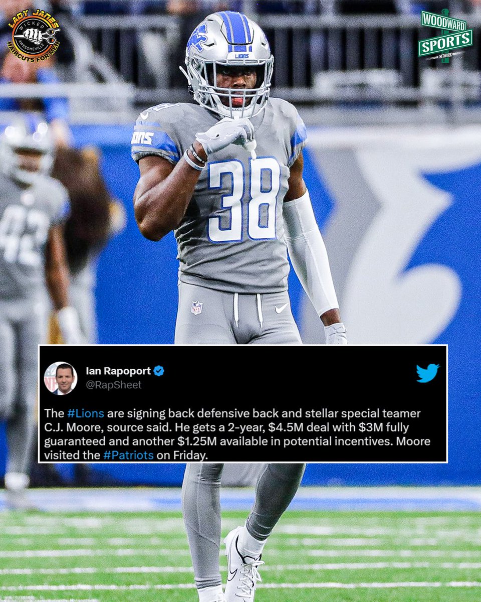 Cornerback &amp; Special Teams PLAYMAKER C.J. Moore has resigned in Detroit 🔒 #OnePride
