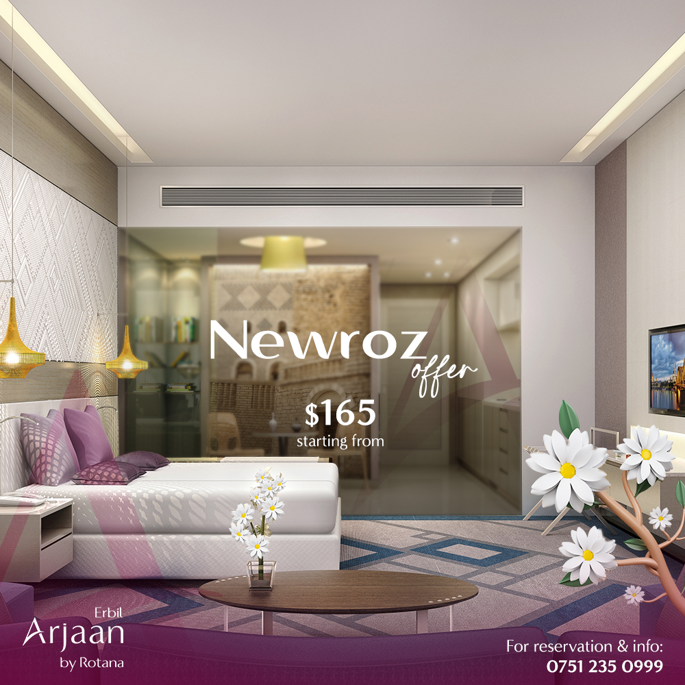 ErbilArjaan's tweet photo. Don't miss out our special Newroz offer at #ErbilArjaan with a starting rate from $165 Net, inclusive of:
- Complimentary Breakfast
- 15% discount on laundry.
- 15% discount on F&amp;B.

📞 0751 235 0999
#Newroz2023 #ErbilCity #RotanaHotels #Hospitality #ErbilArjaan https://t.co/XXmCOV2sMh
