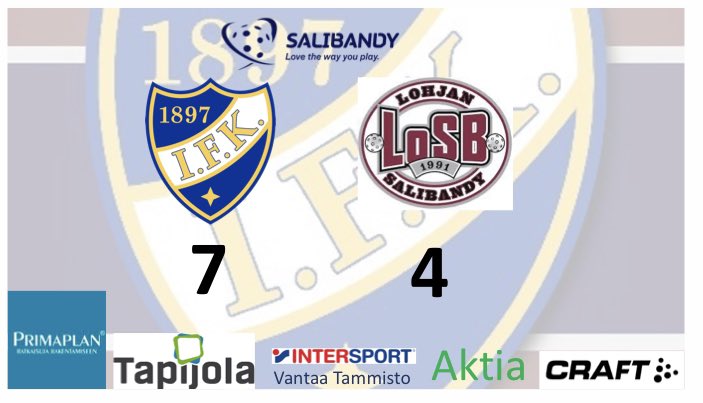 hifksalibandy's tweet photo. HIFK peittoaa LoSB:n 7-4 ja varmistaa samalla 5. sijan sarjassa. HIFK:n illan tehomiehet pisteillä 2+1 Aleksi Kanerva ja Sami Honkanen. #salibandy #hifk #craftsportswear #primaplan #ronsal https://t.co/ckLDE6eK2r