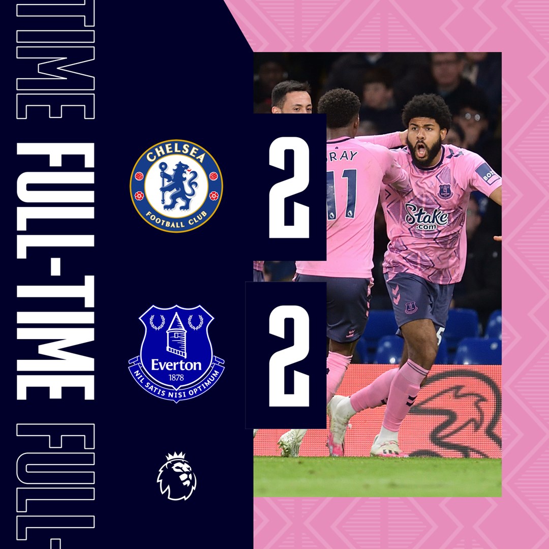 Everton's tweet photo. FT. Ellis Simms' late strike earns a big point on the road. Onwards, Evertonians! 👊

🦁 2-2 🔵 #CHEEVE https://t.co/mUNkCT817N