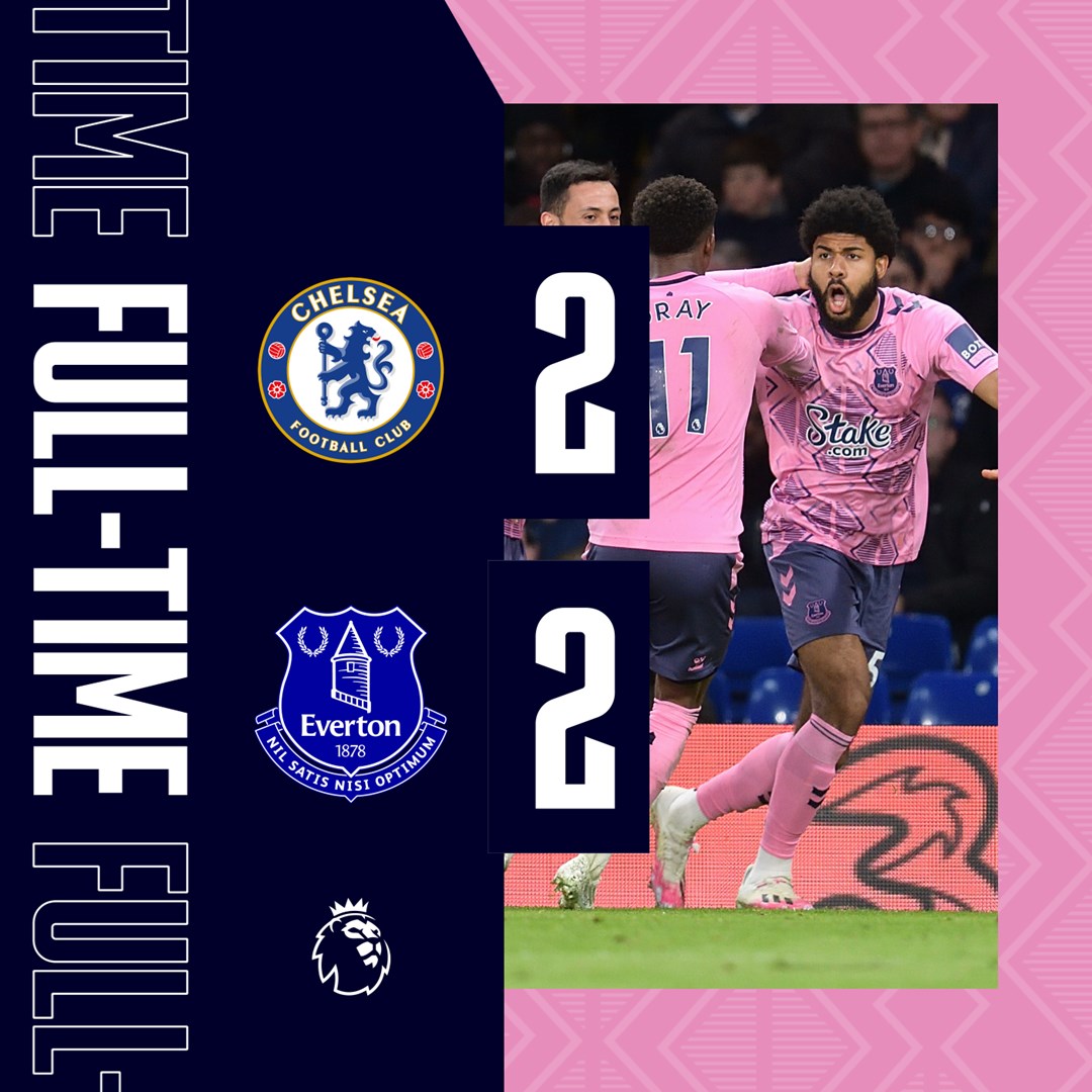 FT. Ellis Simms' late strike earns a big point on the road. Onwards, Evertonians! 👊 🦁 2-2 🔵 #CHEEVE