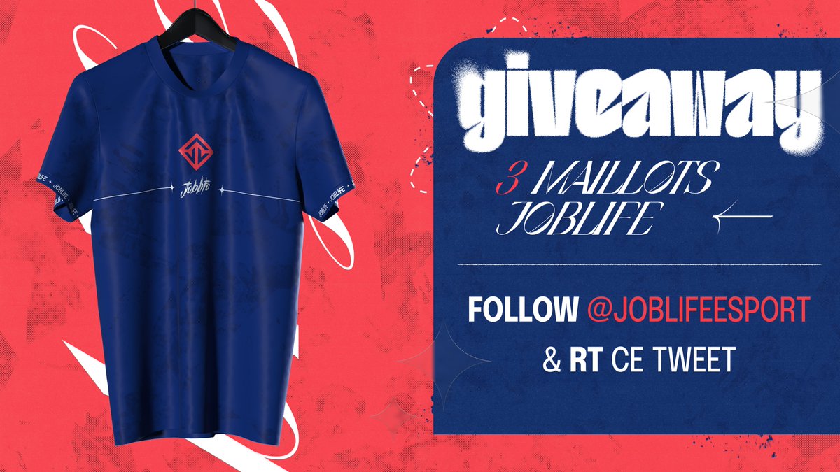 JoblifeEsport's tweet photo. 🔴 GIVEAWAY - Nouveau maillot 2023 🚨

👕 À l'occasion de la sortie du nouveau maillot, on vous en fait gagner un à trois d'entre vous 👇

🎟️ Pour participer :

▶️ Follow @JoblifeEsport 
▶️ RT ce tweet 

Bonne chance à tous ! #JOBLIFE https://t.co/Q8jwbY9kat