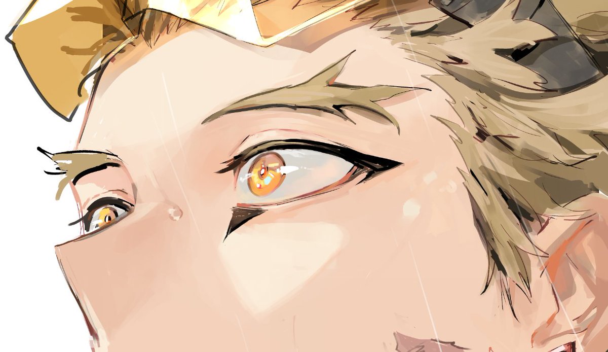 1boy male focus solo blonde hair forked eyebrows close-up yellow eyes  illustration images