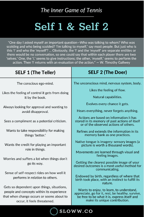 When basketball players shoot the ball in a flow state what is happening?

The unconscious mind takes over - that part of the psyche which absorbs information from the environment &amp; turns it into habit

As Timothy Galway observed, we're composed of two selves (ego &amp; unconscious)