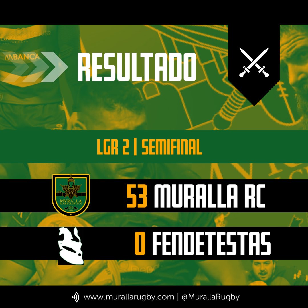 Muralla Rugby Club ⚔️ (@murallarugby) on Twitter photo O Muralla disputará a final polo título e ascenso diante de <a href="/OurenseRugby/">CampusUnivOurense</a> logo de vencer con claridade a <a href="/fendetestasrugb/">Fendetestas Rugby</a> ! Moito ánimo a Artai e Daddy que resultaron lesionados no encontro. O Muralla disputará a final polo título e ascenso diante de <a href="/OurenseRugby/">CampusUnivOurense</a> logo de vencer con claridade a <a href="/fendetestasrugb/">Fendetestas Rugby</a> ! Moito ánimo a Artai e Daddy que resultaron lesionados no encontro.