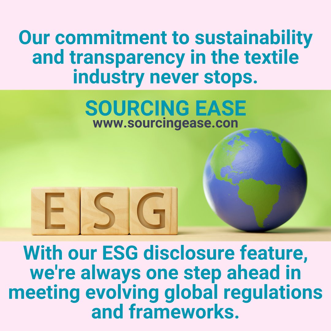 sourcing_ease's tweet photo. Our platform's ESG disclosure feature can help you stay ahead of the game in sustainable and responsible business practices.

https://t.co/lGyTOhDfIl

#ecotextiles #netzerocarbon #garments #garmentindustry #B2B #digitization #sustainability #visibility #supplychain https://t.co/nr9e5j8CfZ