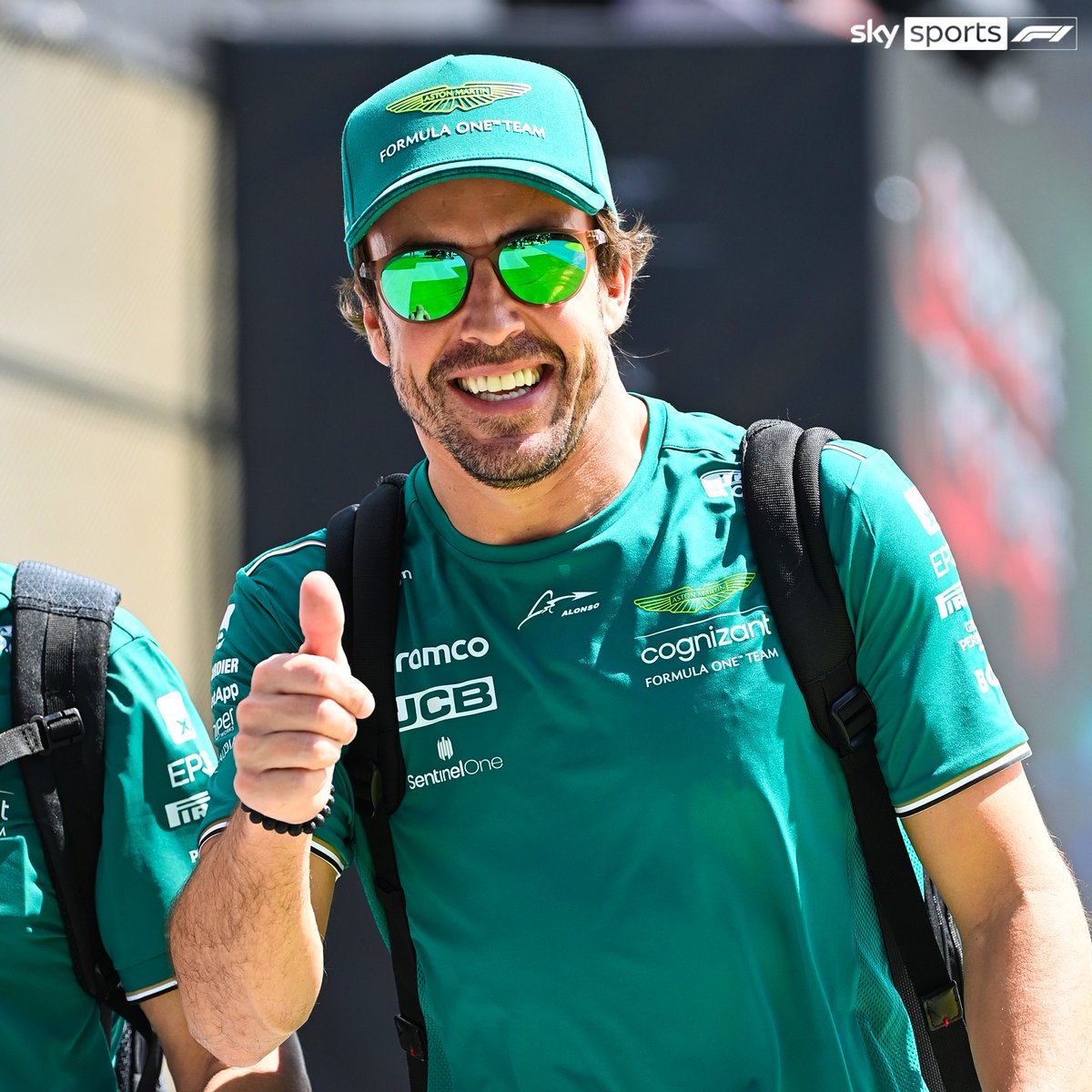 SkySportsF1's tweet photo. How do you feel about starting in P2 today Fernando? 👍 https://t.co/o4bmYnQe5m