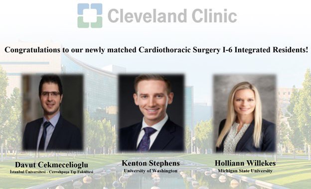 Cleveland Clinic CTS Residency (@ccf_ctsres) on Twitter photo Congratulations to our 3 incredible incoming I6 residents. Welcome to #TheLand! 🫀🫁 #Match2023
<a href="/JamesJYunMDPhD/">James Yun</a> <a href="/PatrickVargoMD/">Patrick R. Vargo</a> <a href="/EricRoselliMD/">Eric E. Roselli</a> <a href="/LarsSvenssonMD/">Lars Svensson</a> <a href="/AskDrMarc/">Marc Gillinov</a> <a href="/abribriesco43/">Alejandro Bribriesco</a> <a href="/karamlou/">Tara Karamlou</a> <a href="/CleClinicHVTI/">Cleveland Clinic Heart, Vascular & Thoracic</a> <a href="/ClevelandClinic/">Cleveland Clinic</a> <a href="/UWMedicine/">UW Medicine</a> <a href="/MSUMD/">MSU College of Human Medicine</a> <a href="/cerrahpasatipf/">İÜC. Cerrahpaşa Tıp Fakültesi</a> Congratulations to our 3 incredible incoming I6 residents. Welcome to #TheLand! 🫀🫁 #Match2023
<a href="/JamesJYunMDPhD/">James Yun</a> <a href="/PatrickVargoMD/">Patrick R. Vargo</a> <a href="/EricRoselliMD/">Eric E. Roselli</a> <a href="/LarsSvenssonMD/">Lars Svensson</a> <a href="/AskDrMarc/">Marc Gillinov</a> <a href="/abribriesco43/">Alejandro Bribriesco</a> <a href="/karamlou/">Tara Karamlou</a> <a href="/CleClinicHVTI/">Cleveland Clinic Heart, Vascular & Thoracic</a> <a href="/ClevelandClinic/">Cleveland Clinic</a> <a href="/UWMedicine/">UW Medicine</a> <a href="/MSUMD/">MSU College of Human Medicine</a> <a href="/cerrahpasatipf/">İÜC. Cerrahpaşa Tıp Fakültesi</a>