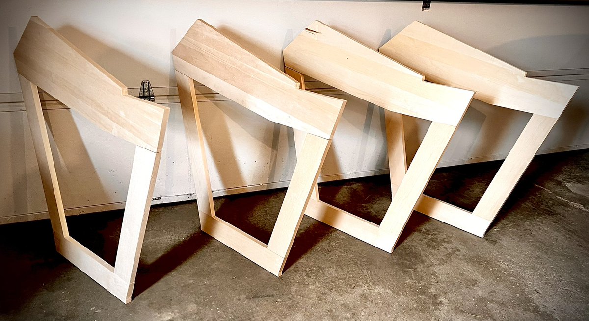 Made some progress on my desk project. Dry fit and ready to glue up and clamp. With the angles I’m going to need to figure out a clamping strategy and make some clamping blocks. 
.
.
.
#studiodesk #masteringworkstation #mastering #masteringstudio #masteringengineer