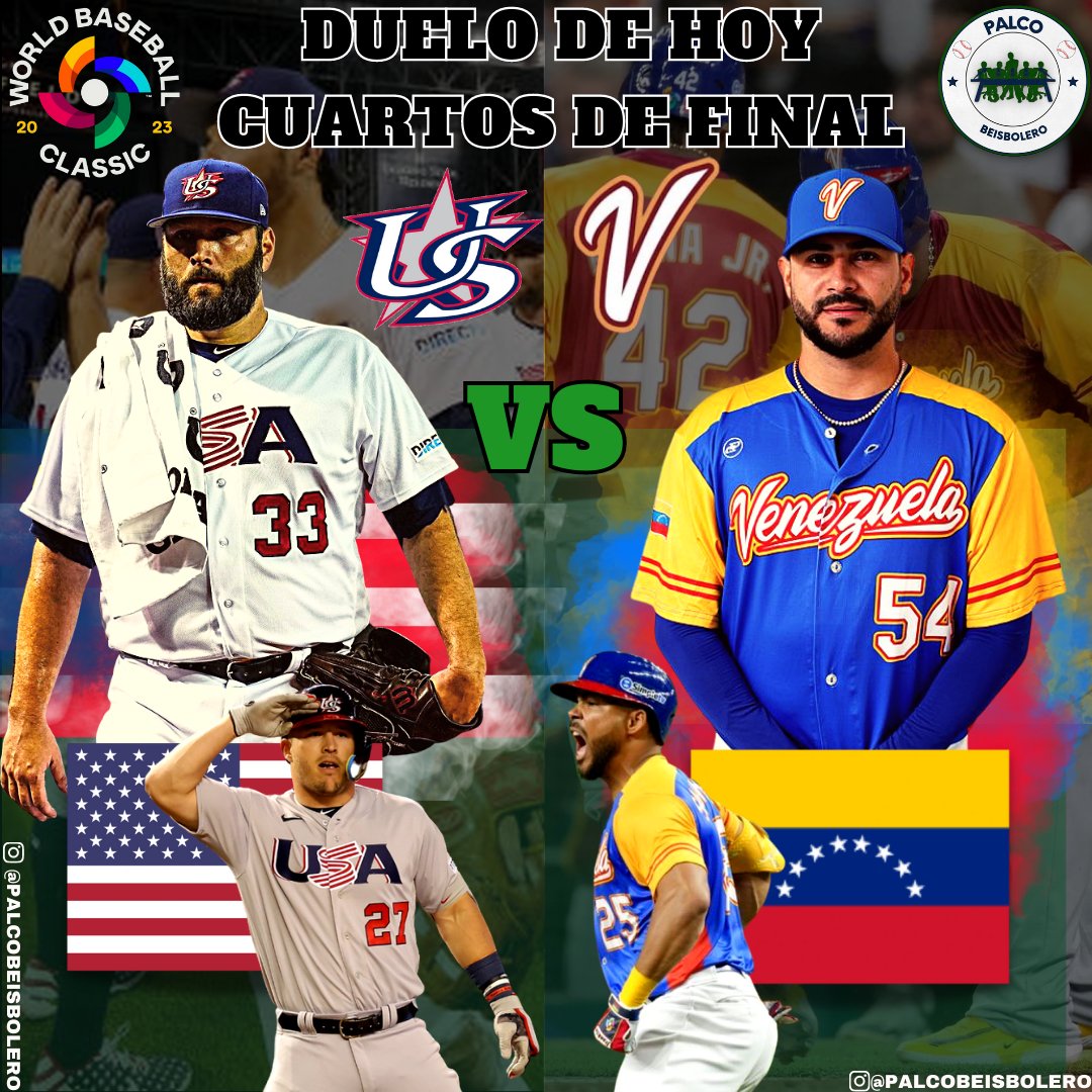 USA vs Venezuela
🔥⚾🇺🇸vs🇻🇪⚾🔥

El duelo de hoy a las 7pm no se lo pierdan. 

Lance Lynn vs Martín Pérez
🥵😎🤯
#WBC2023 #wbc #WorldBaseballClassic    #ClasicoMundialDeBeisbol #ClasicoMundialdeBeisbol2023 #usa #venezuela #beisbol #18Marzo #teamvenezuela