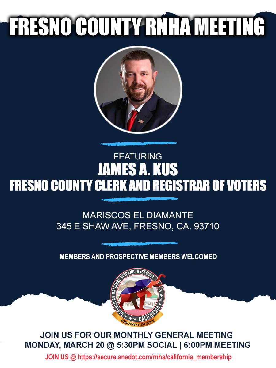 FresnoRNHA's tweet photo. Please join us at our upcoming General Meeting on March 20 to hear from Fresno County Clerk and Registrar of Voters James A. Kus.

We look forward to seeing you there! https://t.co/p4ebLfr3Ey