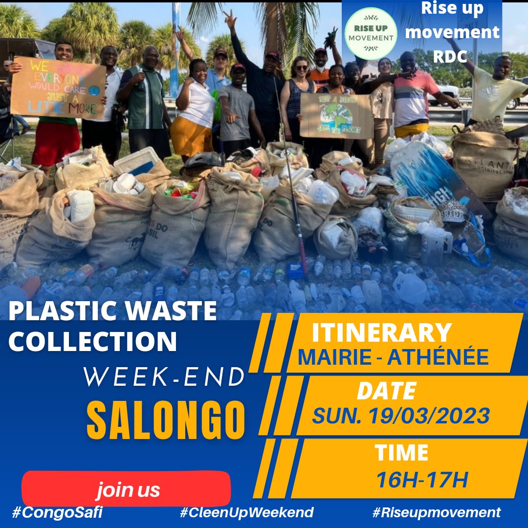 Besides the climate crisis, there is also the plastic pollution that is bothering many African countries like DRC🇨🇩. On #GlobalRecyclingDay, we will collect plastic waste in our community. 
#CongoSafi #CleenUpWeekend 
#Riseupmouvement