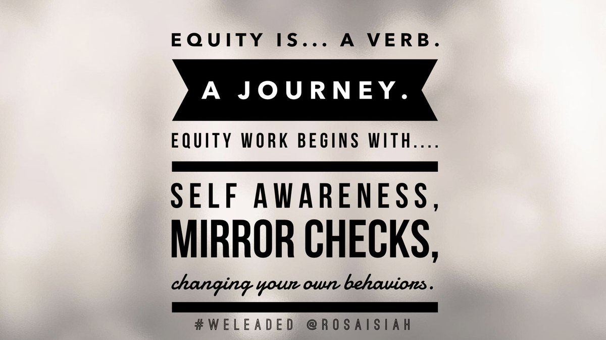 #Equityis a verb!
Shifting from learning to doing begins with our own beliefs and behaviors. We want to change policies, but fail to see & change our own bias & #microaggressions.
Can’t miss that step.
#WeLeadEd #atpromise #satchat #ATPLC #k12 #edleaders #teaching #WomenEd #BWEL