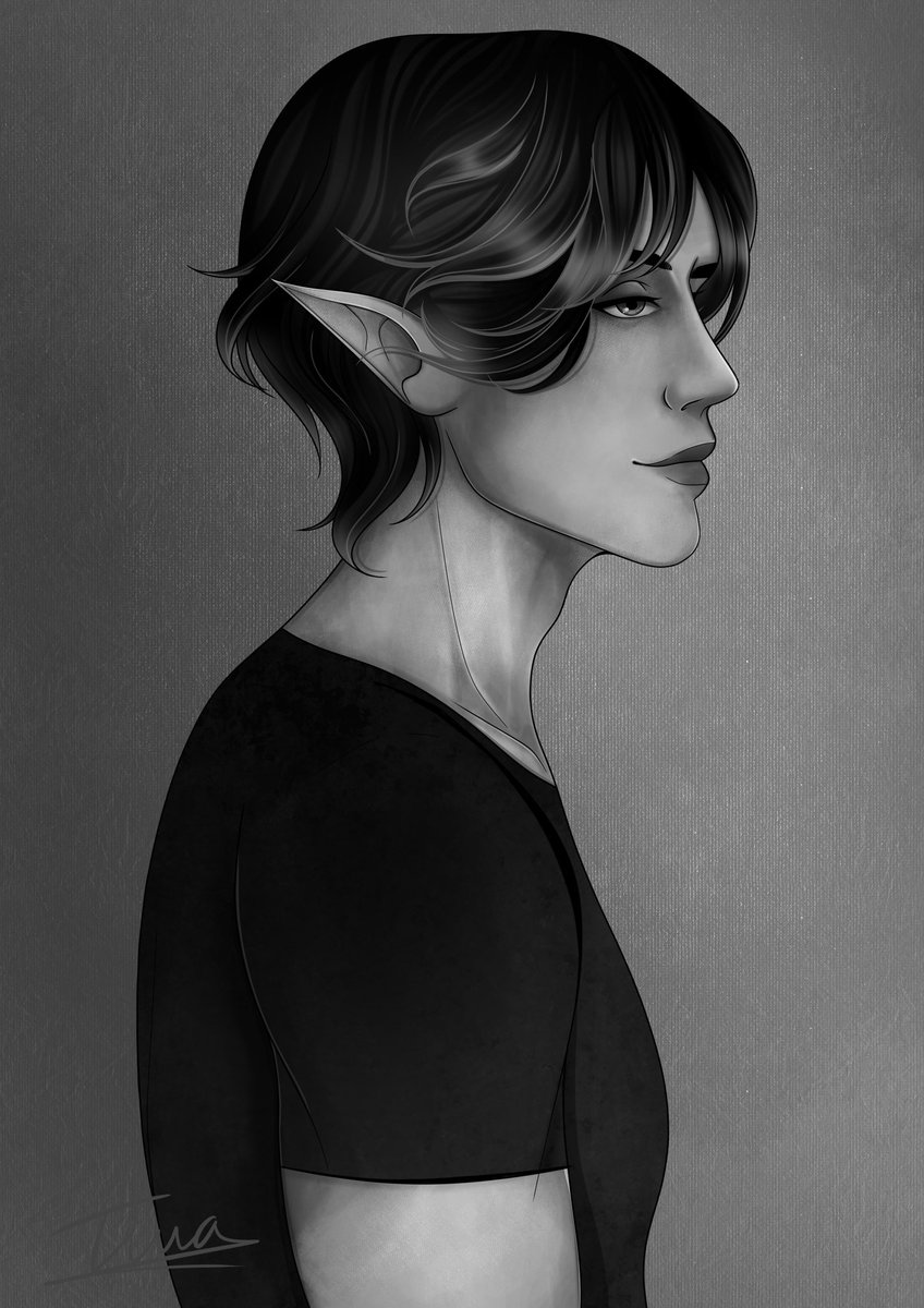 TimaLimaa's tweet photo. More greyscale painting practice! Used  one of @The_Ghaz D&amp;D characters for this. Played around with more texture brushes with this one and really like how if turned out! https://t.co/IneuOtBOxe