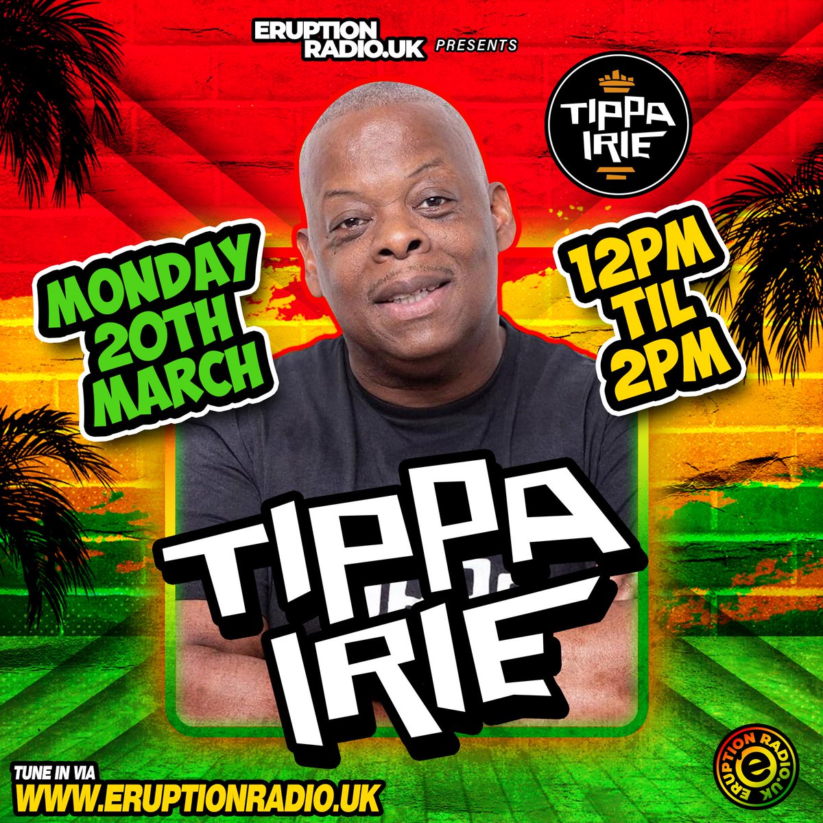 eruptionradiouk's tweet photo. Reggae Legend  @tippairie7665 will be joining the Big E this Monday from 12pm. Not to be missed 🔥🔥🔥 #keepthefireburning
#eruptionradiouk 
#realradio #jungle #dnb #hardcore #house #soul #reggae #music #rave #radio #dj https://t.co/pch4N3FXNc
