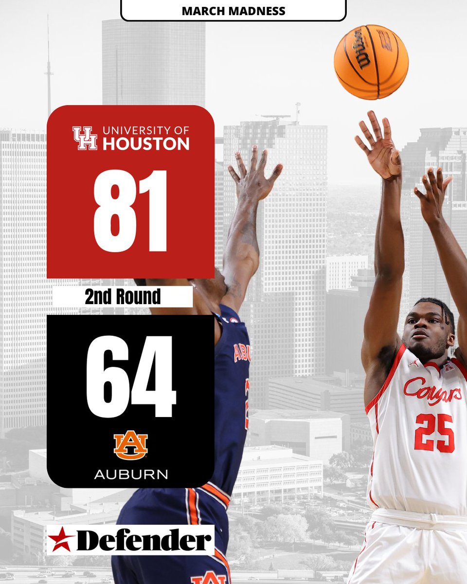 defendernetwork's tweet photo. The Houston Cougars advance to the #SweetSixteen!! 🏀
#DefenderNetwork #MarchMadness #ForTheCity https://t.co/qhraS28Vbh