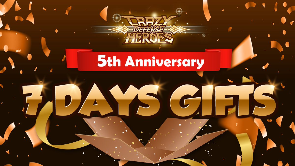 CrazyDefenseEN's tweet photo. 🎂 As part of our 5th Anniversary Celebration, we will be giving away Anniversary Gifts to all of our valued Defenders for 7 days.

🎁 Login to Crazy Defense Heroes everyday for 7 days and receive your gifts.

#CDH #CrazyDefenseHeroes #5thAnniversary https://t.co/zyUwfTxODC
