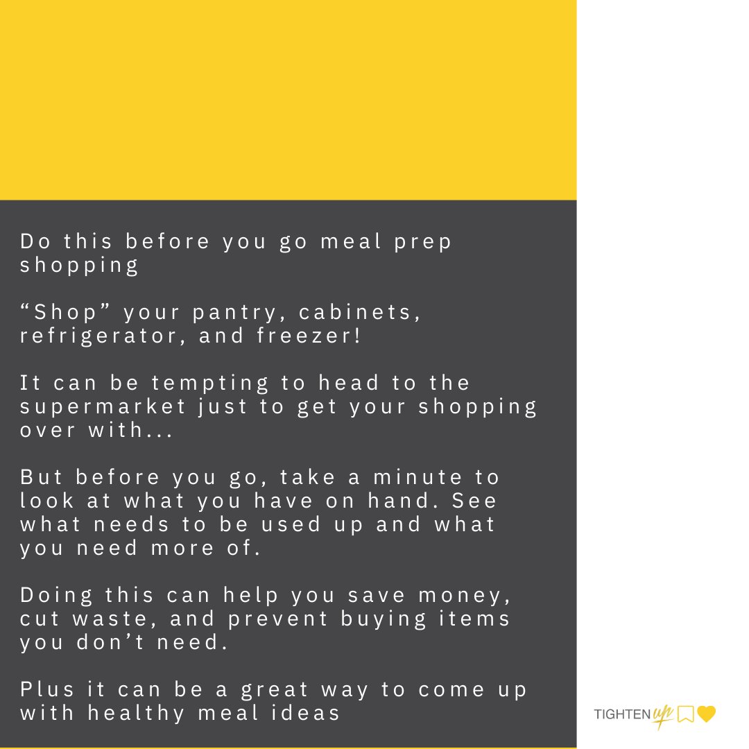 TightenUpFit's tweet photo. 🔥Spice up meal prep with a pre-shop pantry raid

Before hitting the supermarket, check what you already have on hand. Discover what needs to be used, avoid waste, and save money by not buying extras.

Get creative and come up with healthy meal ideas using what's in your fridge🙌 https://t.co/eTyUMoPSAF