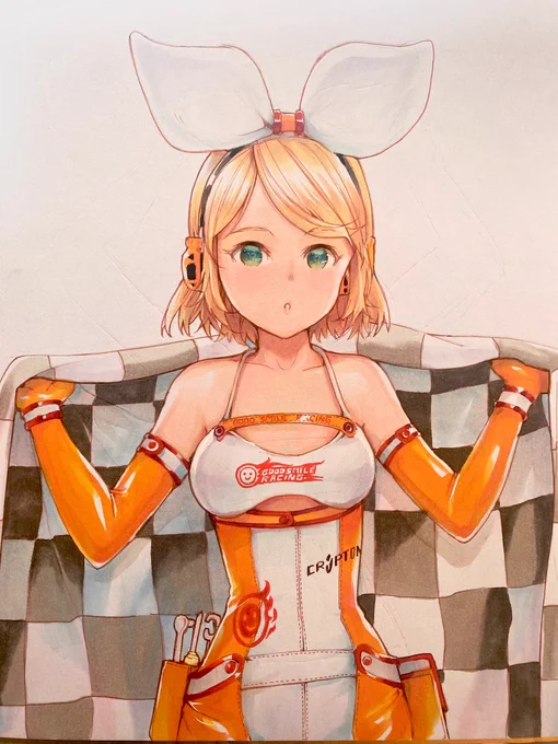 レーシングリンちゃん描いてみました思った以上に2010衣装が似合っちゃってる鏡音リンちゃん¶(⁄=˅̮=∖)⁋ 