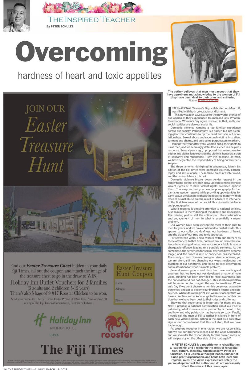 peterinfiji's tweet photo. Overcoming our hardness of heart and toxic attitudes - a late response to International Womens Day in today’s @fijitimes 
#Fiji #PacificPatriarchy https://t.co/LwFxX9VBg1