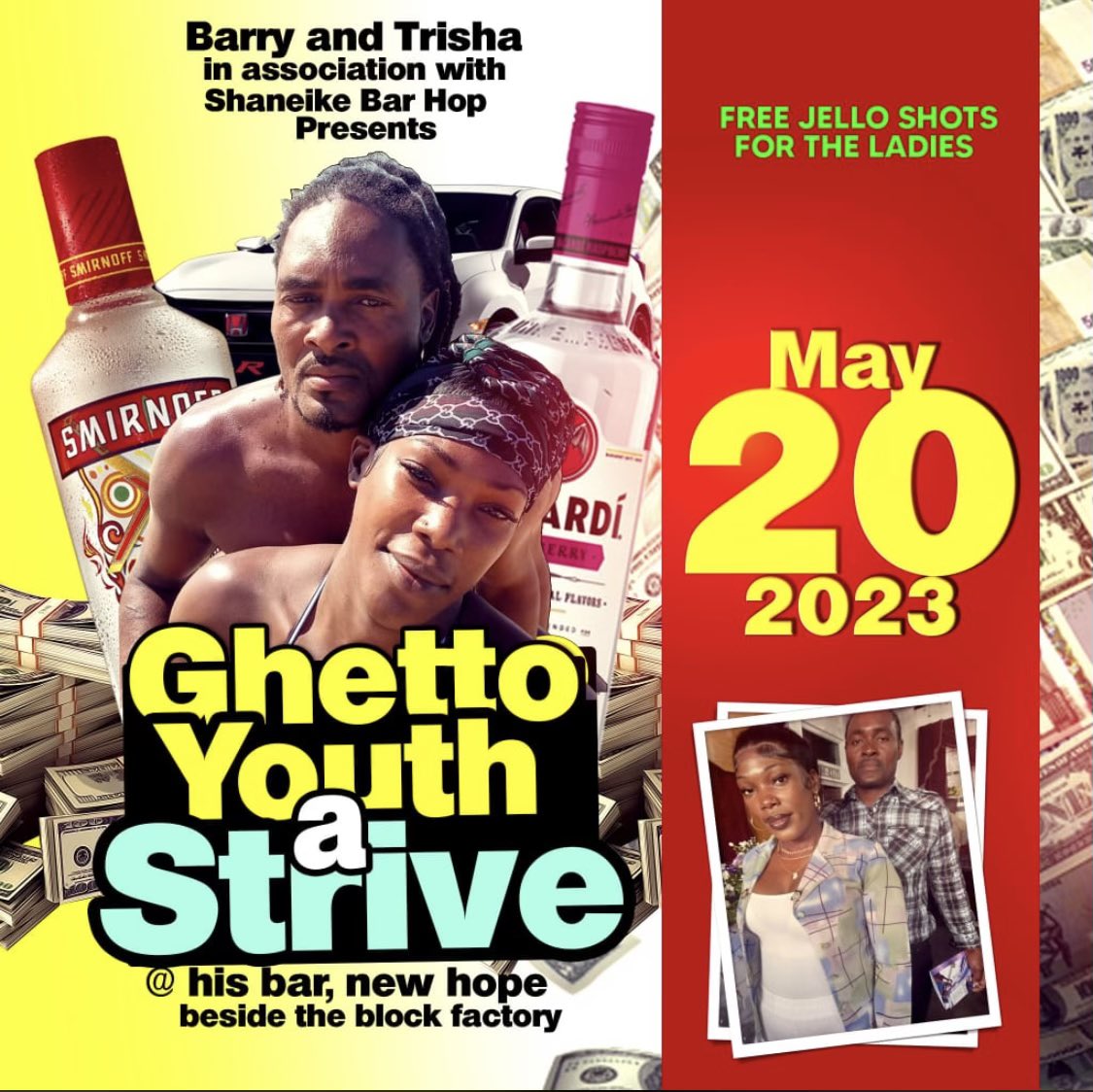 fakedancehall's tweet photo. #FakeDancehall #RealParty #NotAnAd 

Barry and Trisha in association with Shaneike Bar Hop presents

Ghetto Youth A Strive

@ his bar, new hope, besides the block factory

Free jello shots for the ladies

May 20, 2023 https://t.co/O3TTyQCRzL