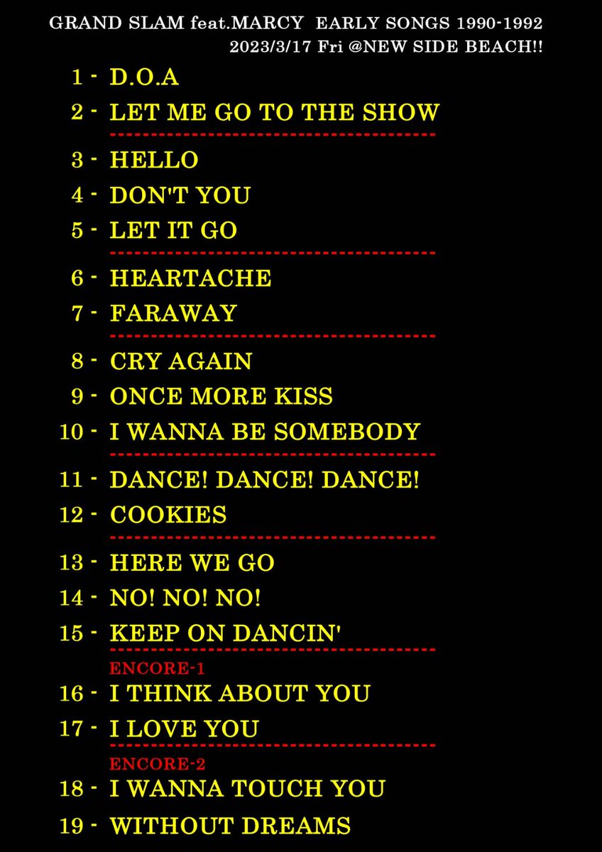 mhf2017102829's tweet photo. GRAND SLAM 2023 YOKOHAMA 2days SET LIST 公開！ https://t.co/C96w7P9eji