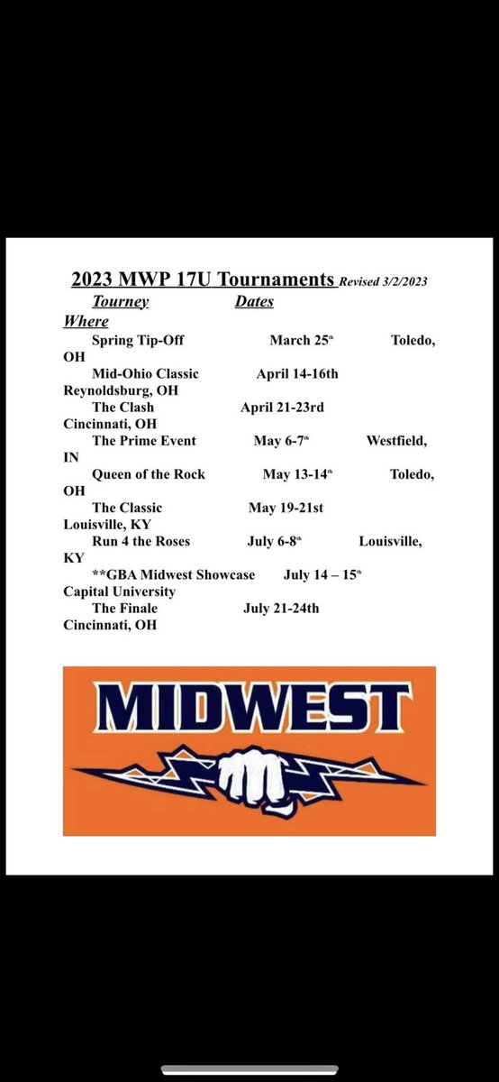carleewiczynski's tweet photo. my 2023 aau schedule for this summer! I am #4 playing for midwest power!🧡💙 https://t.co/opxCejAGcF