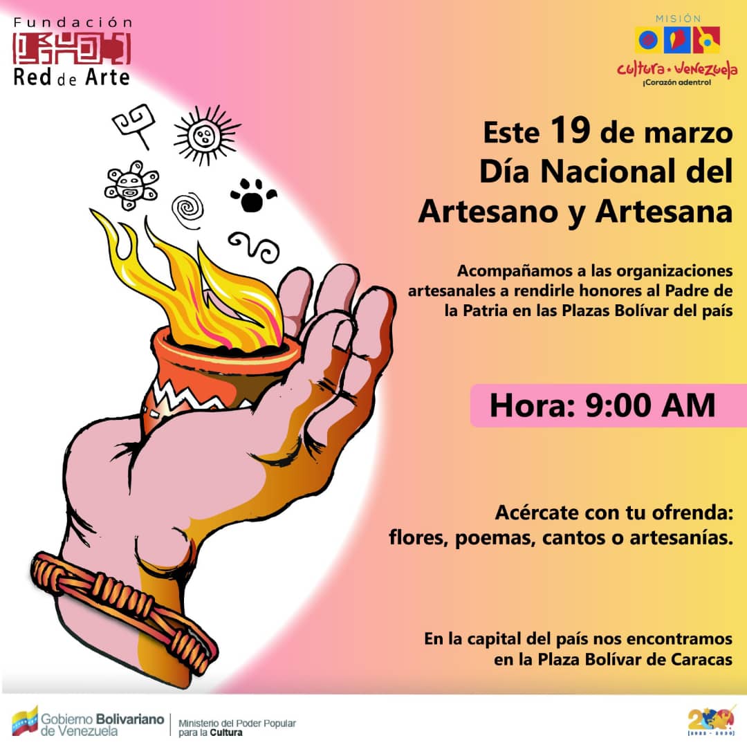 reddearte's tweet photo. #¿SabíaQue? 🗣️ || Este #19Mar🗓️ la #RedDeArte te invita a la Plaza Bolívar de tu estado, para hacerle una ofrenda al padre de la #Patria Simón Bolívar, en el #DíaNacionalDelArtesanoyArtesana te esperamos, la cita es a partir de las 9:00 am 🕰️
¡Acércate! y comparte tu artesanía! https://t.co/moVPMF1qdm