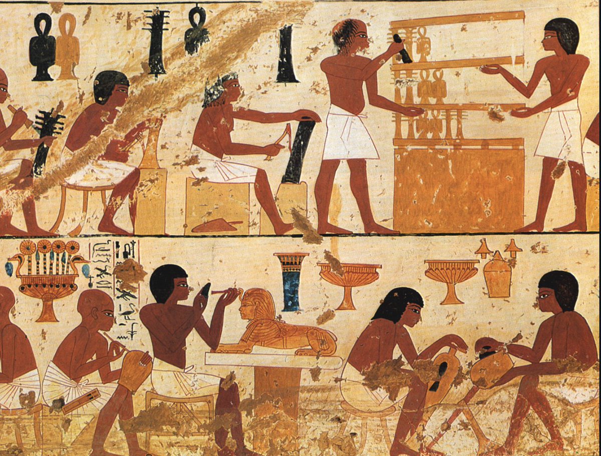HistoryEgypt's tweet photo. Most high-end artisans were financed by Pharaoh and the state. They worked in Teams: Head down throughout the levels of experience to the Apprentices. Skills often ran through families - men and women #historyofegypt #unlockegyptspast #egypt https://t.co/oSNux5Os5H