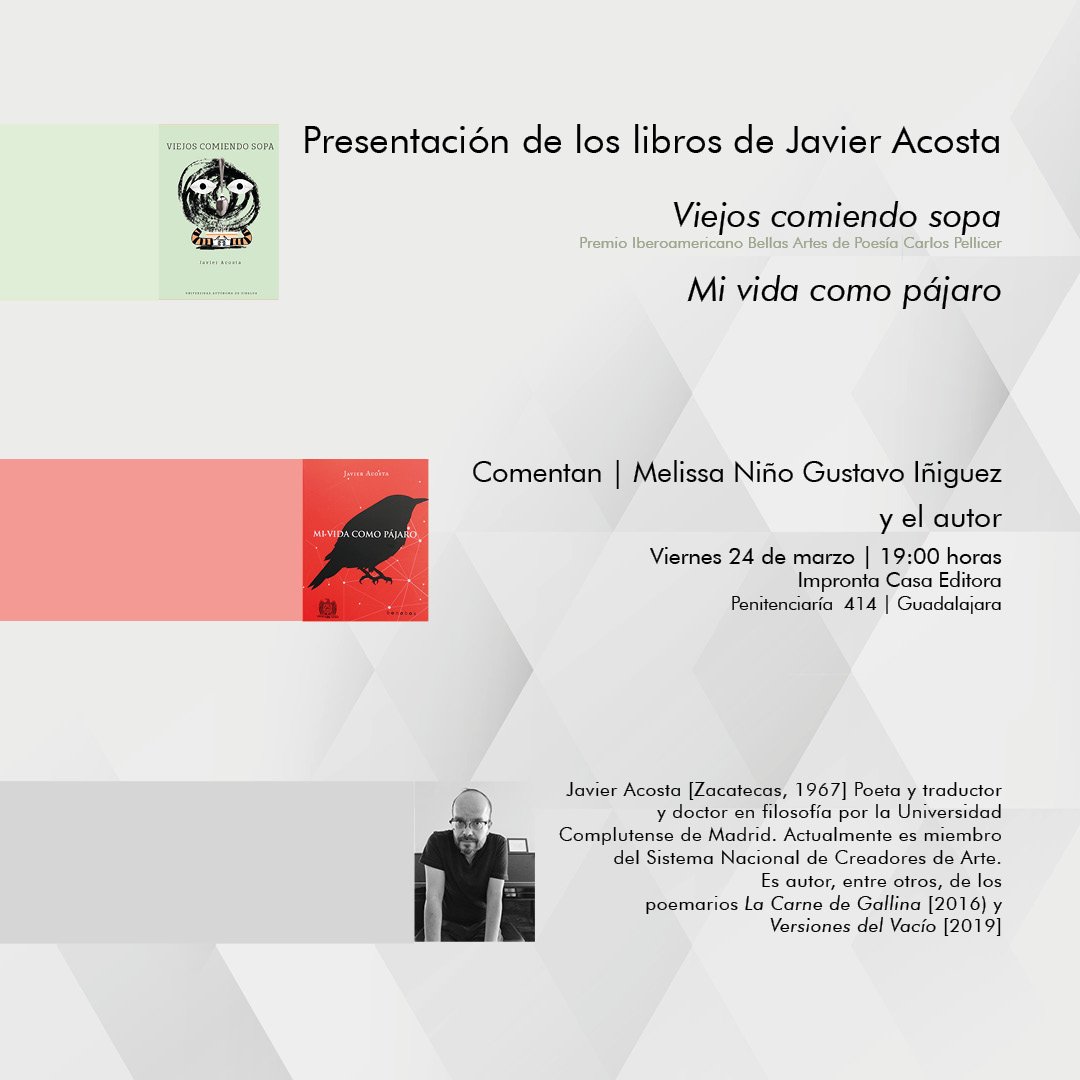 javieracostae's tweet photo. Viernes 24 en Guadalara.  Impronta Casa Editora, 7 pm https://t.co/nWbImhCfQ6