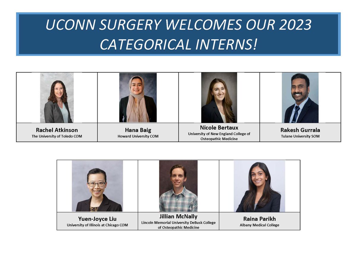 uconnsurgery's tweet photo. We are pleased to introduce the UConn General Surgery interns of 2023! Welcome to the #uconnsurgeryfamily #Match2023 #gensurgmatch2023 https://t.co/qn4q5ayd4C