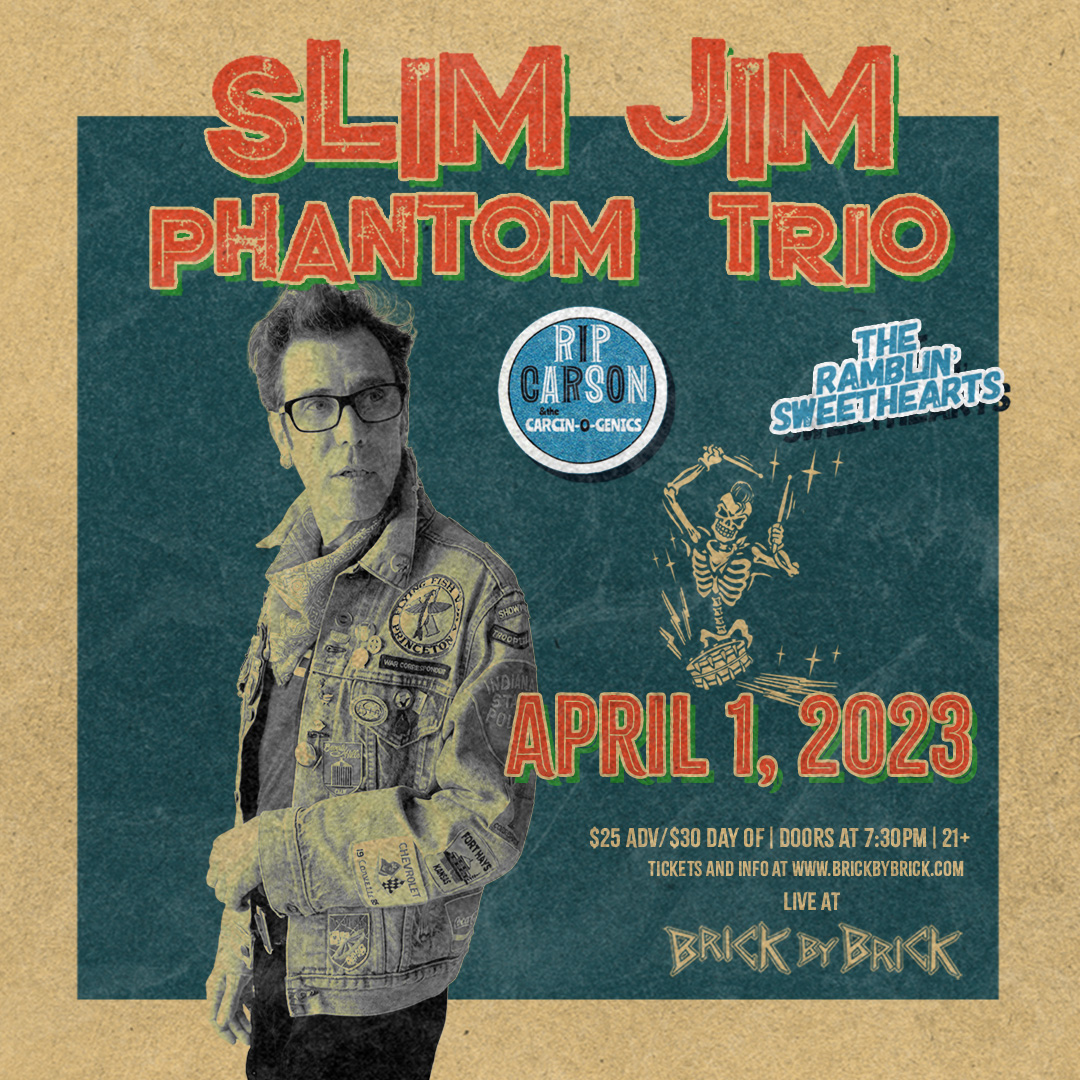 BrickbyBrickSD's tweet photo. Two weeks out ✌️ Don't miss @officialslimjim with #RipCarson and The Ramblin' Sweethearts on April 1st! https://t.co/yBCfRyGbdn #LiveAtBxB #SlimJimPhantom @thejennievee @SDRockabilly https://t.co/69EijBggPK