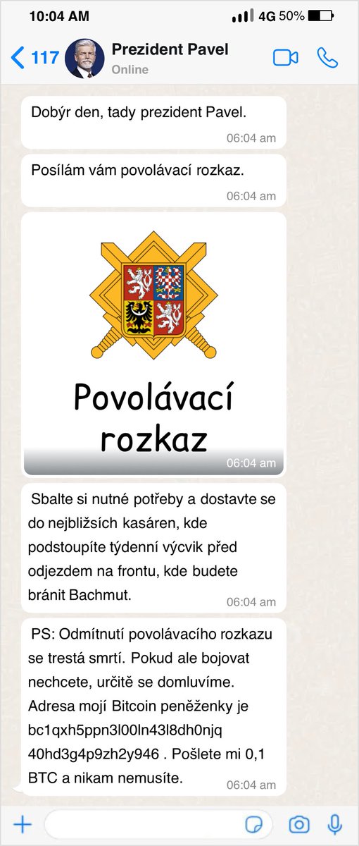 A je to tady! Povolávací rozkazy už chodí Whatsappem! Čas se sbalit a utéct za Vrabelem do Srbska pryč z NATO!