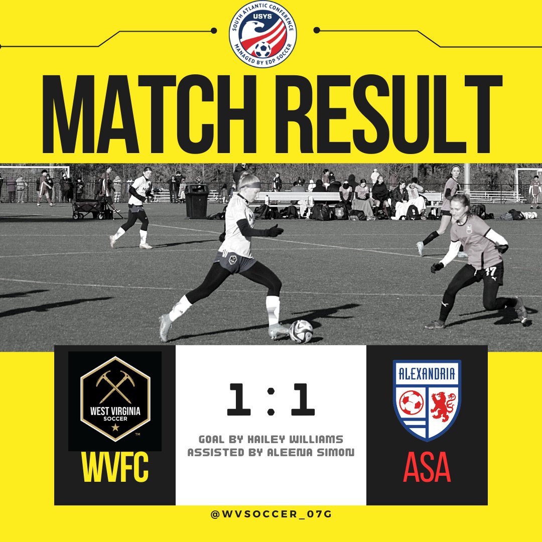 wvsoccer_07G's tweet photo. 1-1 Draw vs @AlexandriaSoc  Goal by Hailey Williams Assisted by @AleenaSimon07 https://t.co/oEneJkMclN